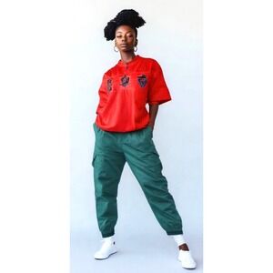 Vintage 80s Street Scenes Top Raglan Sleeve Patches Banded Orange Size Medium